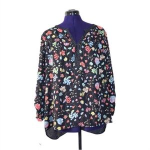 DR2 Black Polka Dot Colorful Floral Long Sleeve Top